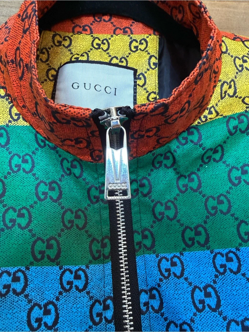 Gucci Multicolor Rainbow GG Stripe Zip-Up Jacket